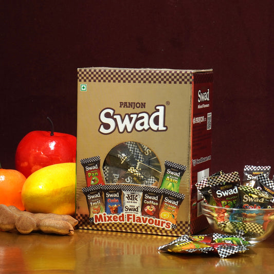 Swad Mixed Flavours Candy Chocolate Gift Box (Original, Kaccha Mango, Imli, Coffee, Cola, Pan, Orange), 125 Toffee Gift Box