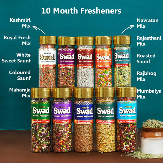 Swad Combo (Kashmiri Mix, Royal Fresh,White Saunf, Coloured Saunf, Maharaja Mix, Navratan Mix, Rajasthani Mix, Roasted Saunf, Rajbhog Mix, Mumbaiya Mix) 10 Units, 1.9 kg