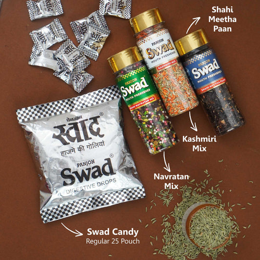 Swad Mukhwas & Candy Combo (Navratan, Kashmiri,Shahi Meetha paan 25 Candies Pack) 4 units