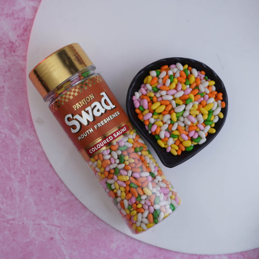 Swad Coloured Saunf Mouth Freshener (Sugar Coated Fennel Colorful Mukhwas) 1 bottle, 180g