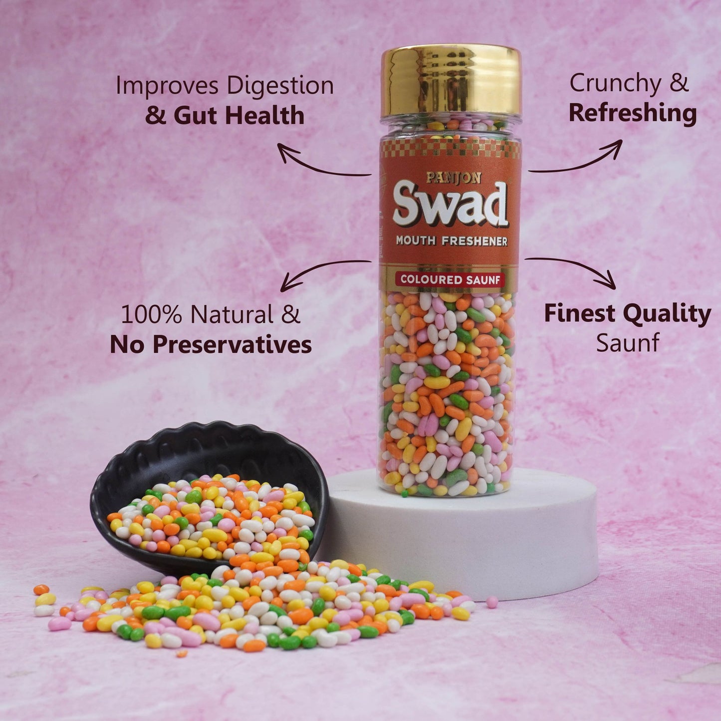 Swad Saunf Mukhwas Gift set (White Sweet Saunf, Roasted Saunf, Coloured Saunf ) 3 Bottles, 360 grams