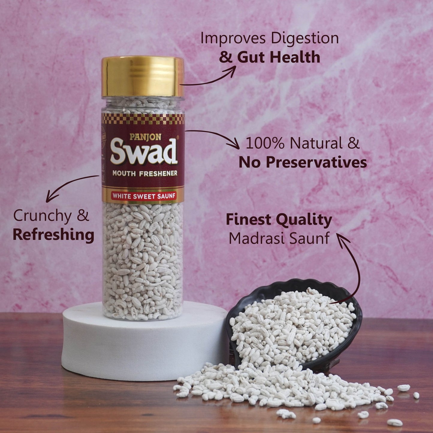 Swad Pan Mukhwas Combo (Banarasi, Calcutta, Shahi Meetha Paan, White Sweet Saunf, Paan Shots Mouthfreshener) 5 bottles, 790g