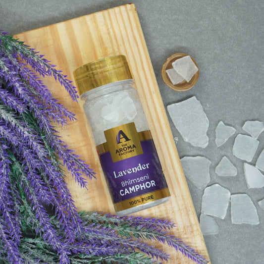 The Aroma Factory Pure Bhimseni Camphor, Lavender, Zero Residue Kapoor with Fragrance for Pooja, Aarti Kapur | Bottle Pack of 1 x 80gm