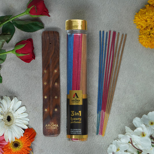 The Aroma Factory 3 In 1 Incense Stick (0% Charcoal 0% Sulphates) Floral & Fruity Mix Herbal Agarbatti Bottle Pack, 100G