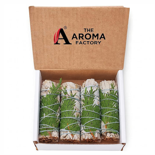 The Aroma Factory White Sage with Himalayan Cedar Leaves Bundle (Dry Leaves Smudging) 4 Bundles x 30g