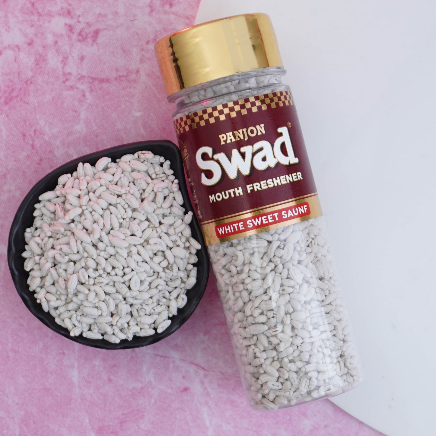 Swad White Sweet Saunf Mouth Freshener (Madrasi Mint Sugar Coated Fennel Mukhwas) 1 Bottle, 120g