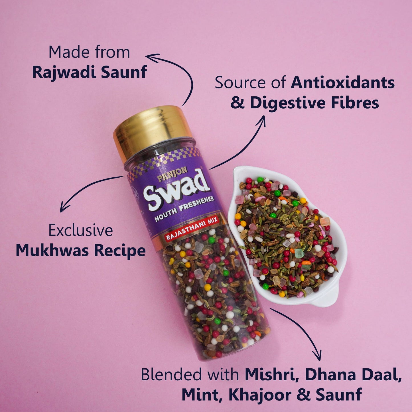 Swad Rajasthani Mix Mouth Freshener (Crunchy Saunf & Digestive Mukhwas) 1 bottle, 150g