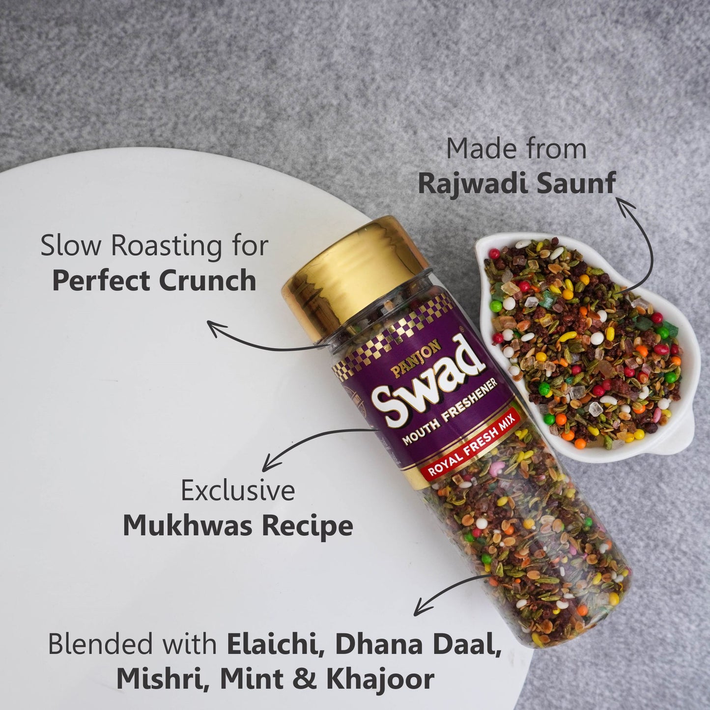 Swad Royal Fresh Mix Mouth Freshener (Crunchy Saunf, Digestive Mukhwas) 1 bottle, 110g