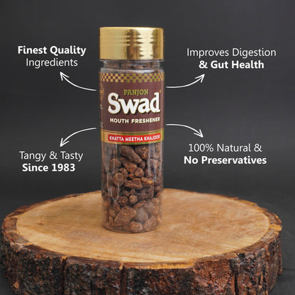 Swad Khajoor Khatta Meetha Mouth Freshener (Digestive Dry Dates Pachak, Churan) 1 bottle, 130g