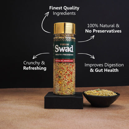 Swad Royal Rajbhog Mix Mouth Freshener (Crunchy Saunf, Dhana Dal, Mishri Digestive Mukhwas) 1 bottle, 145g