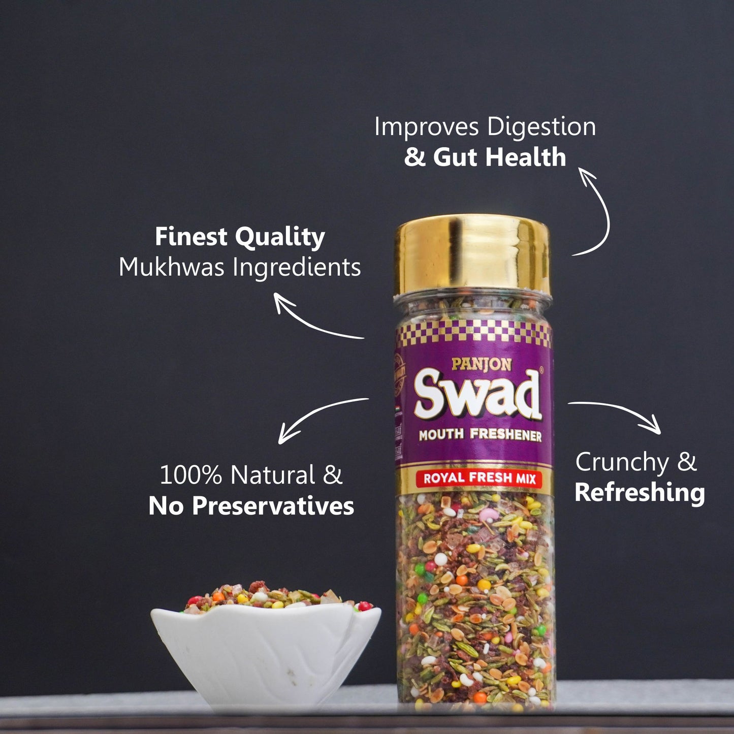 Swad Royal Fresh Mix Mouth Freshener (Crunchy Saunf, Digestive Mukhwas) 1 bottle, 110g