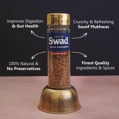 Swad Roasted Saunf Mouth Freshener (Siki Souf Fennel Digestive Mukhwas) 1 bottle, 60g