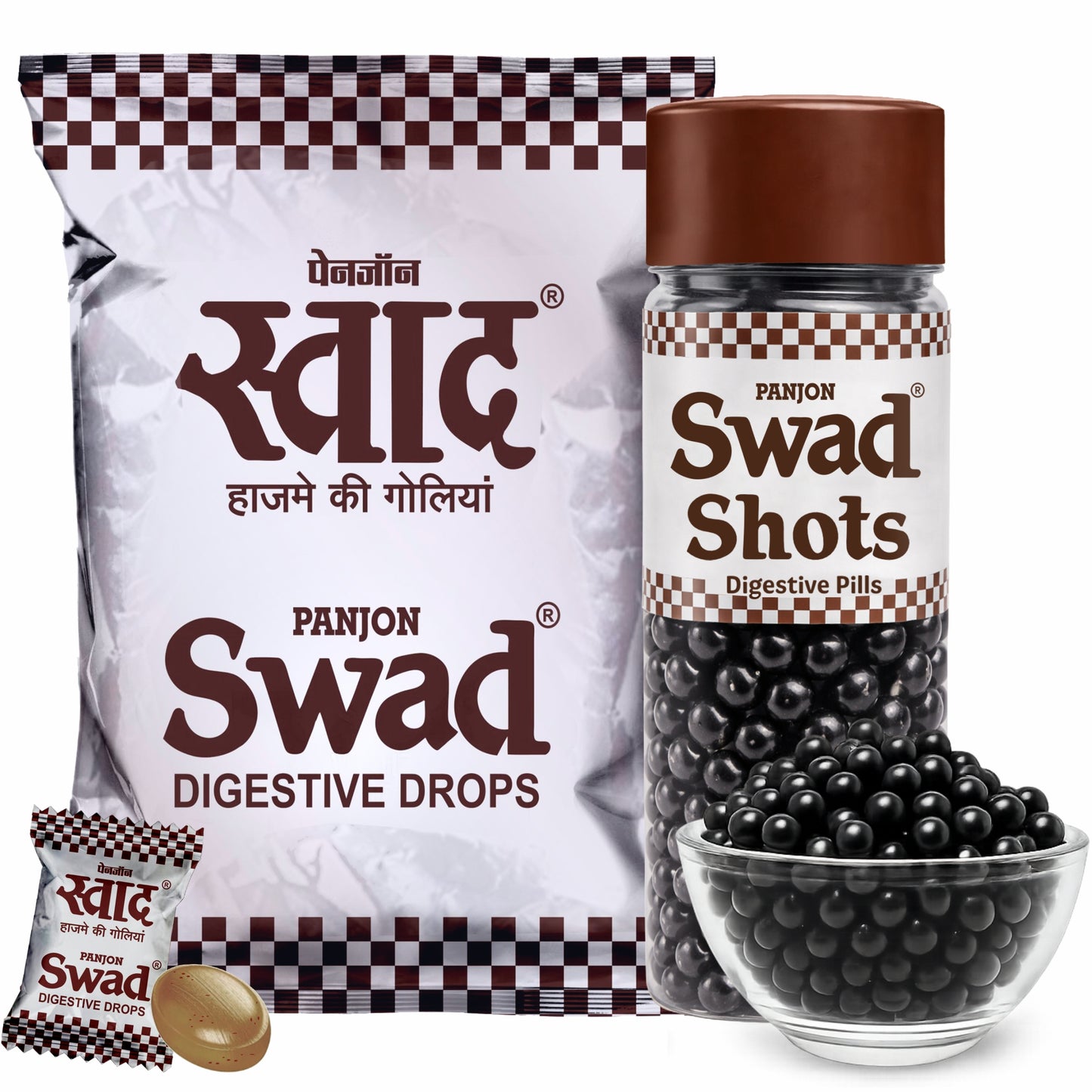 Swad Digestive Candy (50 Pcs) & Swad Shots Pachak Goli (300 Pcs) 2 Pack