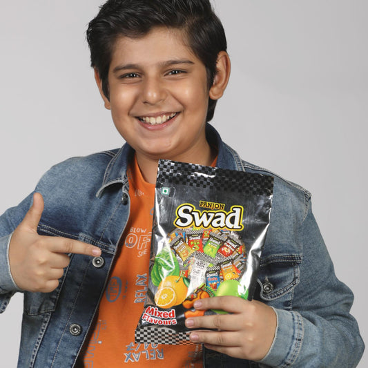 Swad Mixed Candy (Original, Kaccha Mango, Imli, Pan, Coffee, Cola, Orange) Mix Flavours,3 x 50 Toffee, 3 Packets Pouch