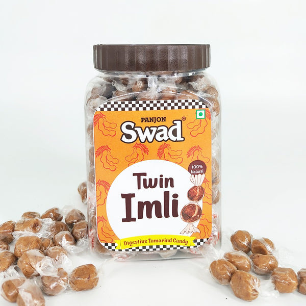 Panjon Swad Twin Imli Candy, Khatti Meethi Imly, Chulbuli Tamarind Twist Toffee, 400g Jar