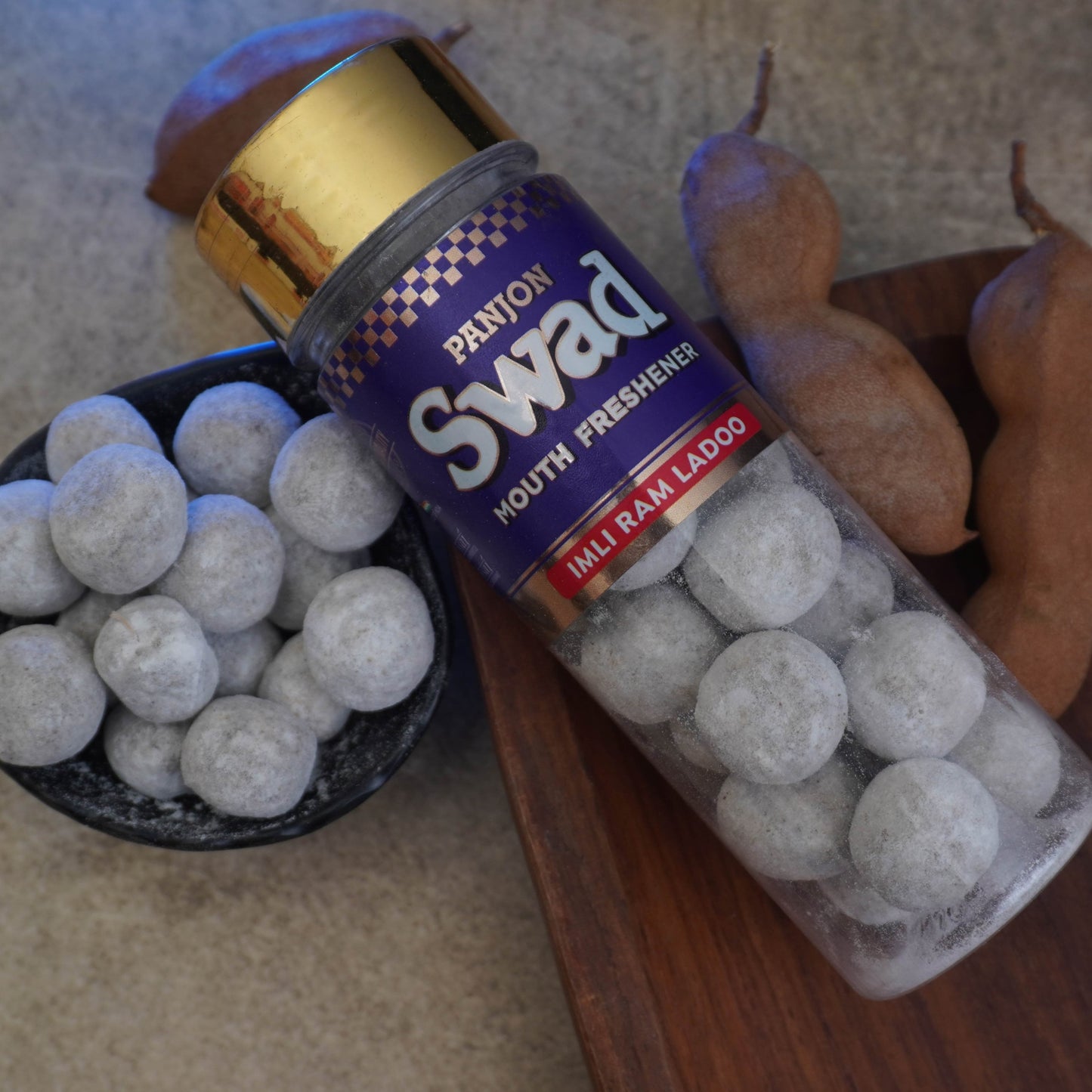Swad Imli Ram Ladoo Mouth Freshener (Digestive Pachak, Tamarind Imli Pop Mukhwas) 1 bottle, 130g