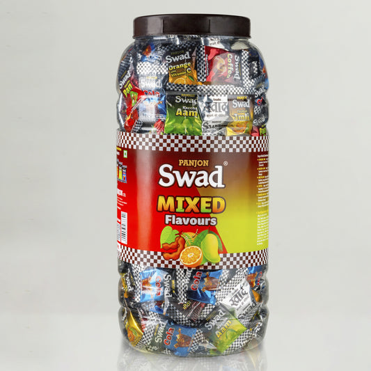 Swad Mixed Candy (Original, Kaccha Mango, Imli, Pan, Coffee, Cola, Orange) Mix Flavours, 300 Candies Jar