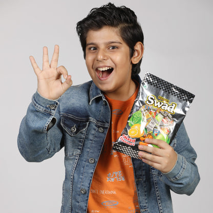 Swad Mixed Candy (Original, Kaccha Mango, Imli, Pan, Coffee, Cola, Orange) Mix Flavours,3 x 50 Toffee, 3 Packets Pouch
