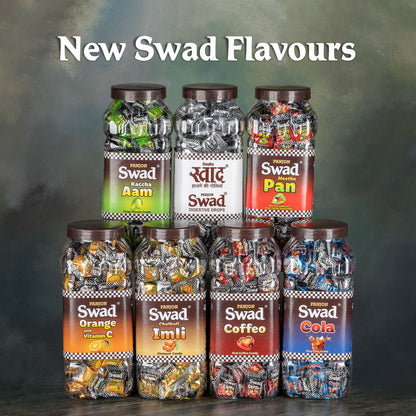 Swad Mixed Candy (Original, Kaccha Mango, Imli, Pan, Coffee, Cola, Orange) Mix Flavours, 300 Candies Jar