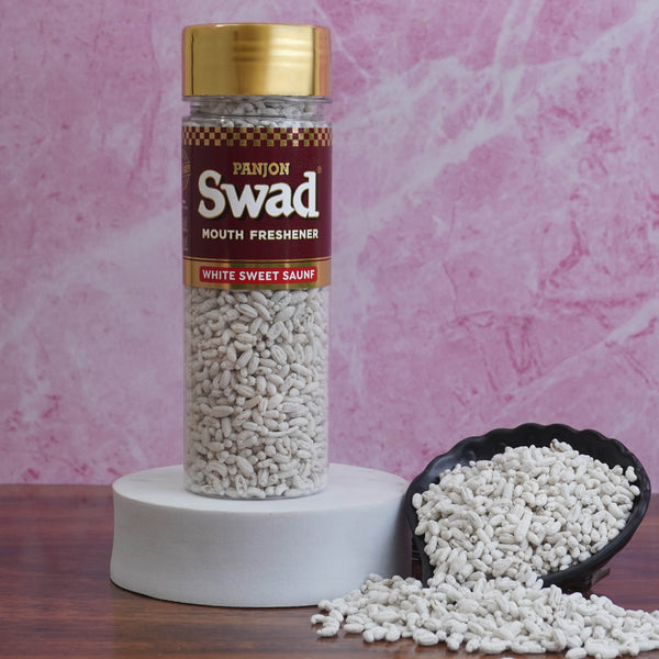 Swad White Sweet Saunf Mouth Freshener (Madrasi Mint Sugar Coated Fennel Mukhwas) 1 Bottle, 120g