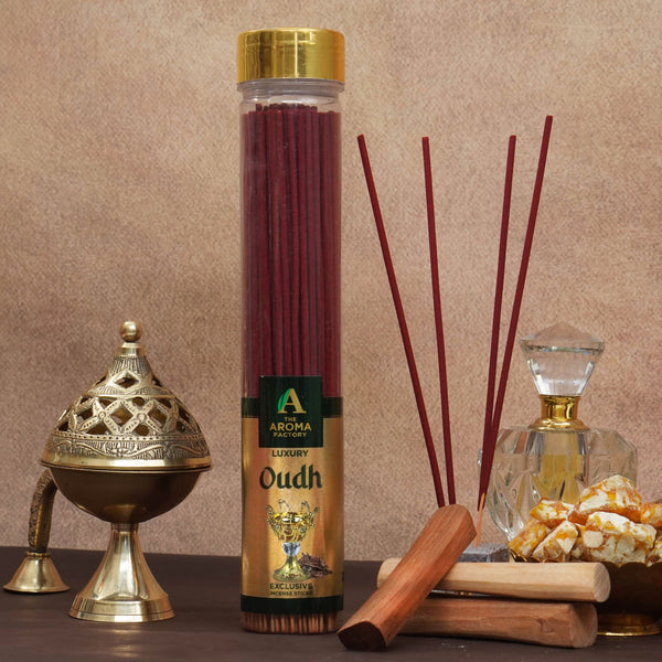 The Aroma Factory Oud Incense Stick (0% Charcoal 0% Suphates) Organic & Herbal Oudh Agarbatti Bottle Pack, 100G