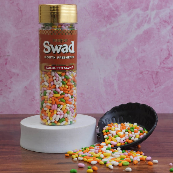 Swad Coloured Saunf Mouth Freshener (Sugar Coated Fennel Colorful Mukhwas) 1 bottle, 180g