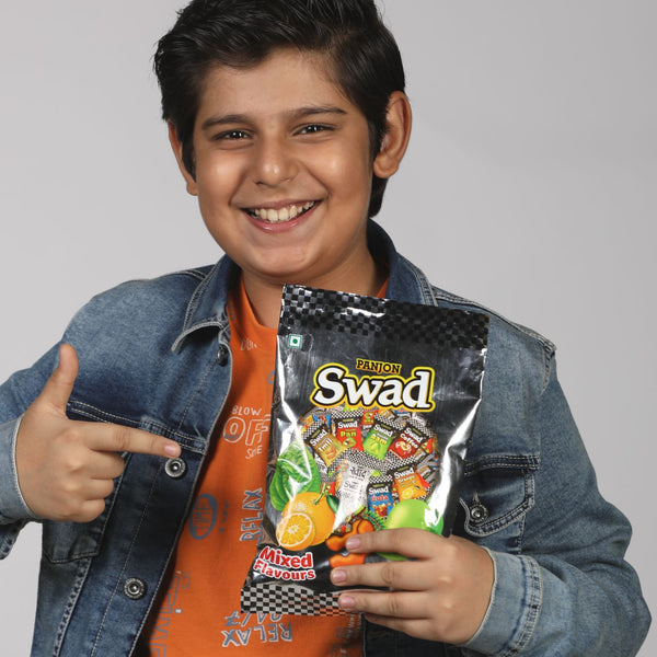 Swad Mixed Candy (Original, Kaccha Mango, Imli, Pan, Coffee, Cola, Orange) Mix Flavours,2 x 50 Toffee, 2 Packets Pouch