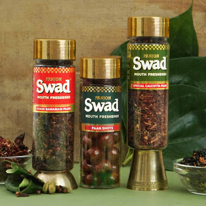 Panjon Swad Pan Mukhwas Combo (Banarasi, Shahi Meetha Paan, Calcutta Paan) Mouthfresheners, 3 bottles, 330g