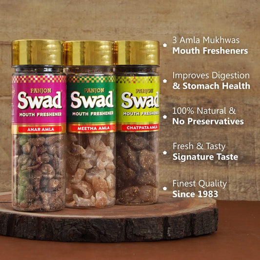 Swad Gooseberry Combo (Anar Amla, Meetha Amla & Chatpata Amla,Candy) 3 Bottles, 350g