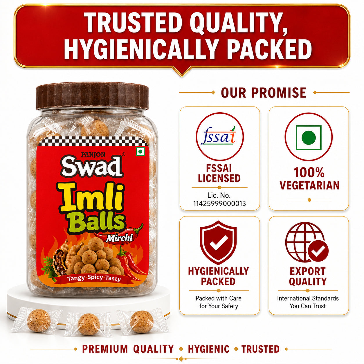 Swad Mirchi Imli Balls Khatti Meethi Candy | Tangy & Spicy Tamarind Candy | Chatpata Imli Goli | Sweet & Sour Indian Candy | Tamarind Balls Jar Pack | 220g