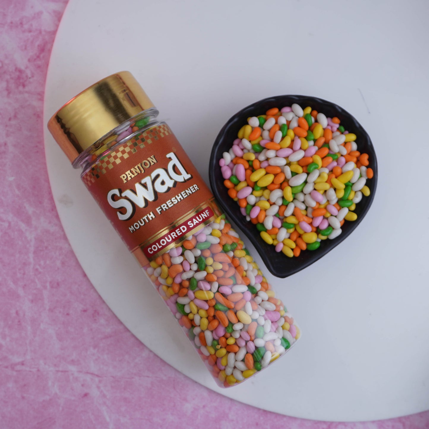 Swad Coloured Saunf Mouth Freshener (Sugar Coated Fennel Colorful Mukhwas) 1 bottle, 180g