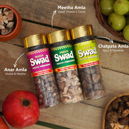 Swad Gooseberry Combo (Anar Amla, Meetha Amla & Chatpata Amla,Candy) 3 Bottles, 350g