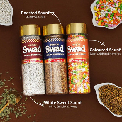 Swad Saunf Mukhwas Gift set (White Sweet Saunf, Roasted Saunf, Coloured Saunf ) 3 Bottles, 360 grams