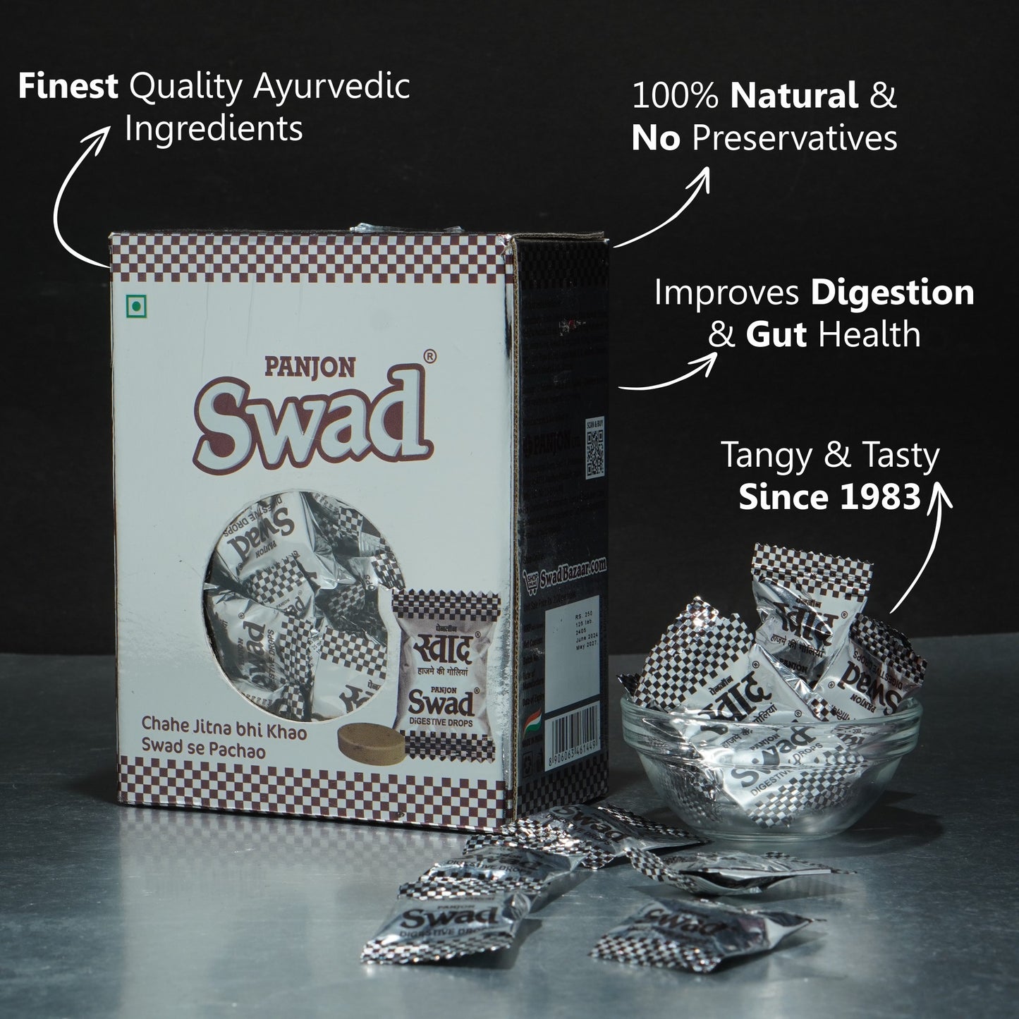 Swad Digestive Candy Gift Box Pack (Original Flavour) Tasty Chocolate, 125 Toffee Gift Box