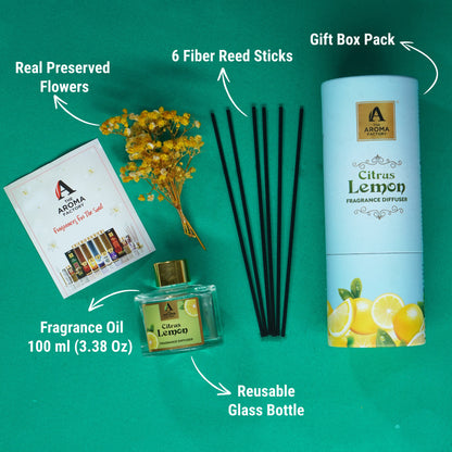 The Aroma Factory Lemon Zest, Complete Fragrance Collection of Agarbatti, Dhoop Batti, & Reed Diffuser, Combo of 4
