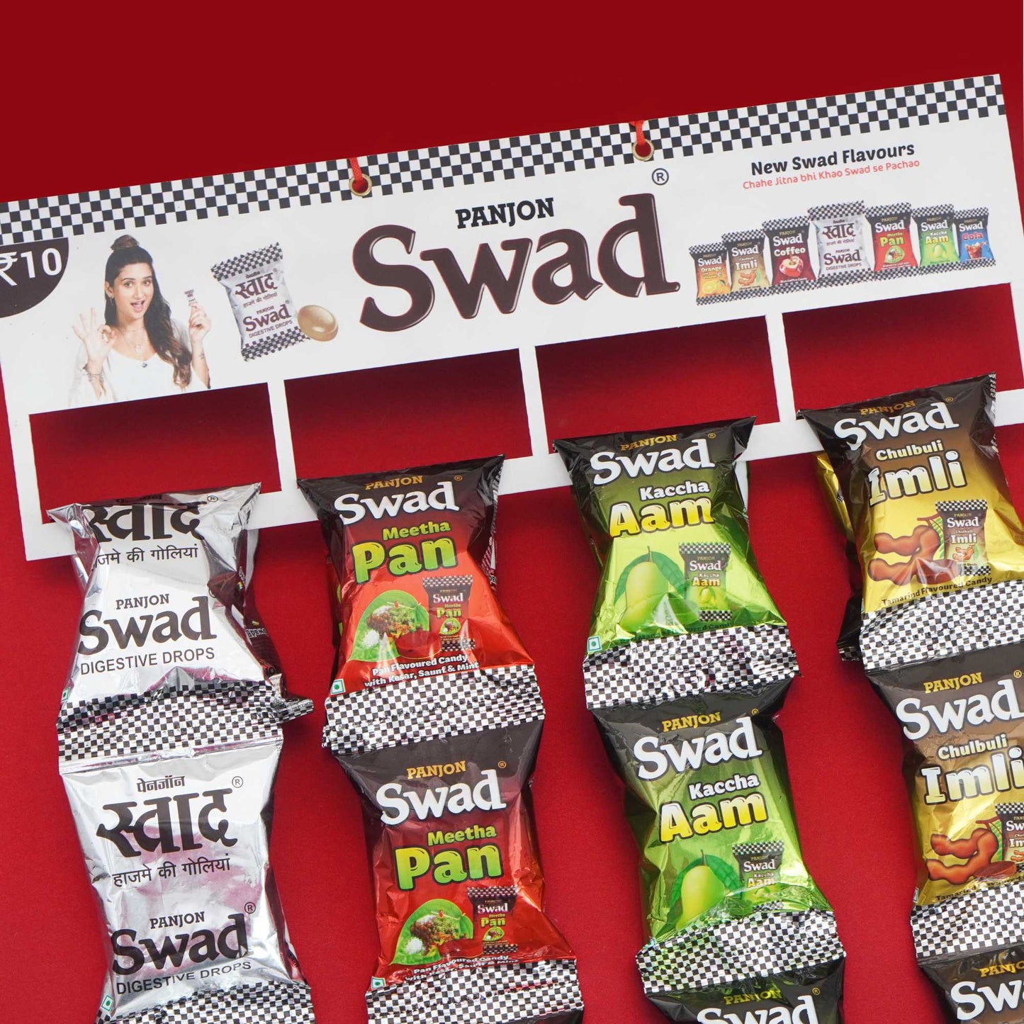 Swad Digestive Candy Dangler Pack, Assorted Flavors (Original, Kaccha Aam, Imli, Meetha Pan) Masala Toffees (60 Packets x 15 gm) 900 gm