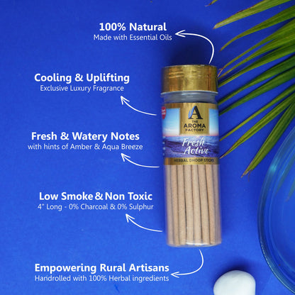 The Aroma Factory Dhoop batti, No Bamboo Herbal Dhoop Sticks with Incense Holder, 3 Bottle x 100 g (Oudh & White Woods, Fresh Active & Kesar Chandan)