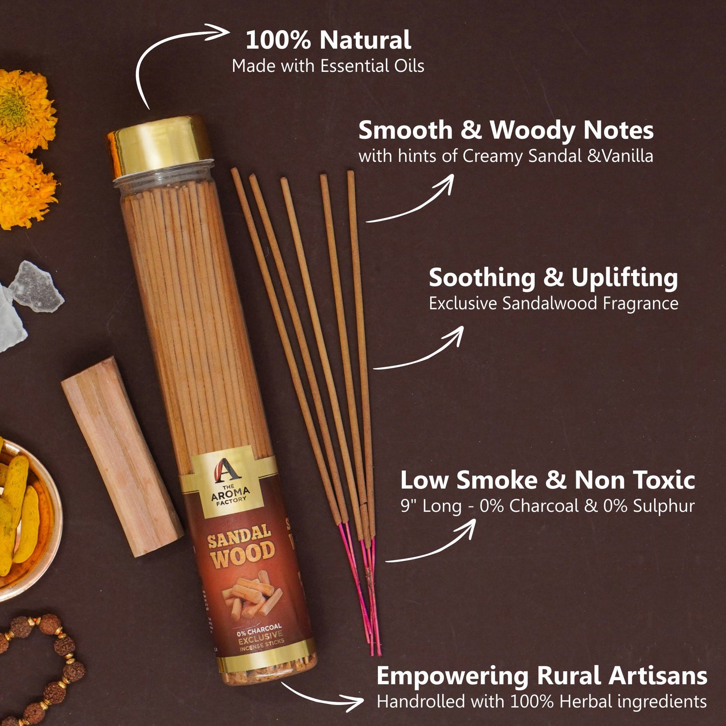 The Aroma Factory White Sage, Sandalwood & 3in1 Agarbatti for Pooja,Luxury Incense Sticks,100% Herbal Fragrance Agarbathi (Bottle Pack of 3x100g)
