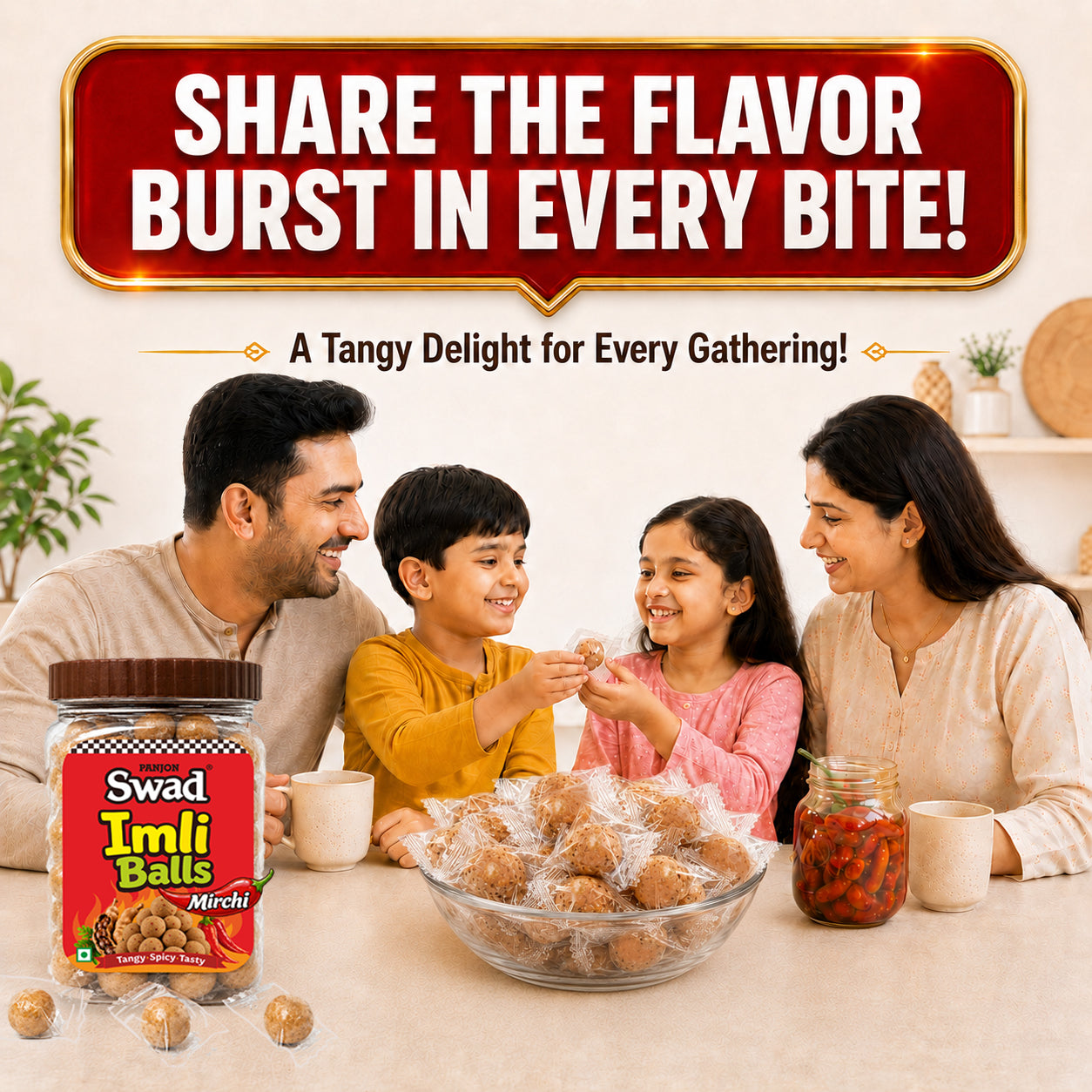 Swad Mirchi Imli Balls Khatti Meethi Candy | Tangy & Spicy Tamarind Candy | Chatpata Imli Goli | Sweet & Sour Indian Candy | Tamarind Balls Jar Pack | 220g