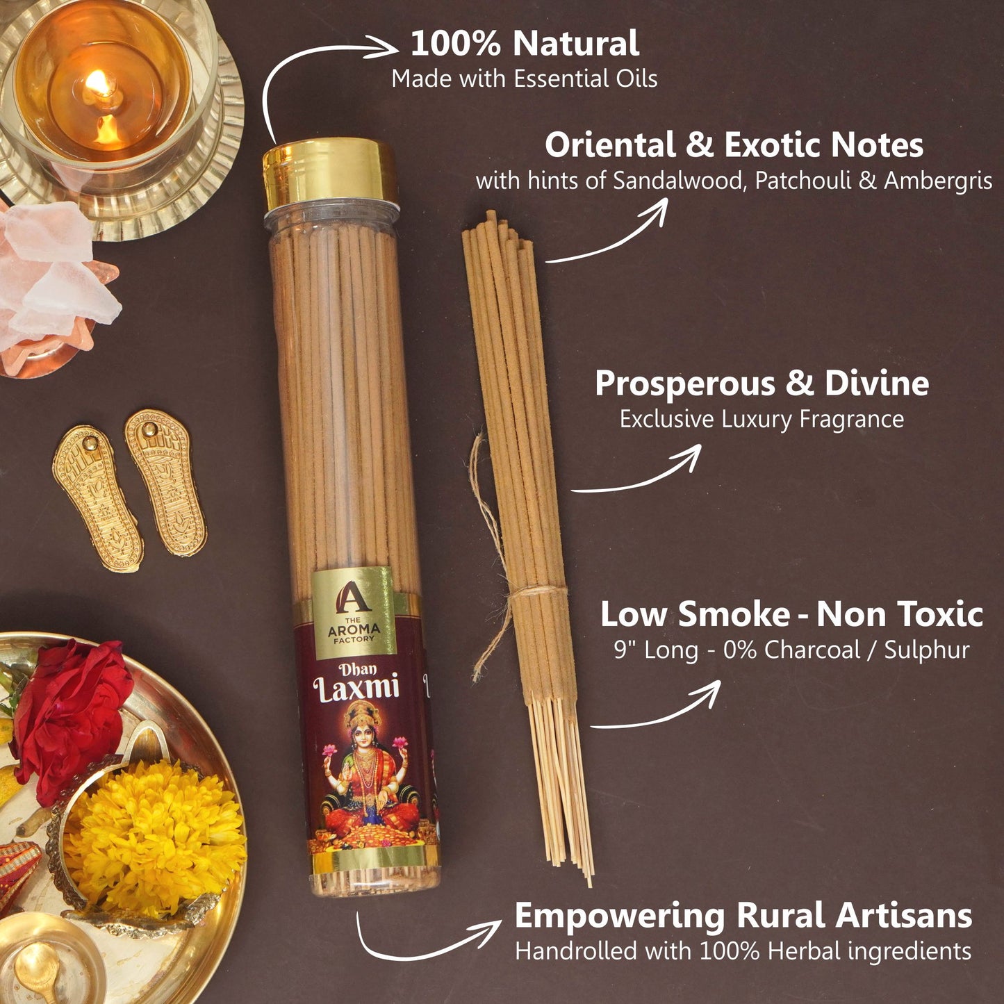 The Aroma Factory Laxmi,Shri Ganesh & Radha Krishna Agarbatti for Pooja,Luxury Incense Sticks,100% Herbal Fragrance Agarbathi (Bottle Pack of 3x100g)