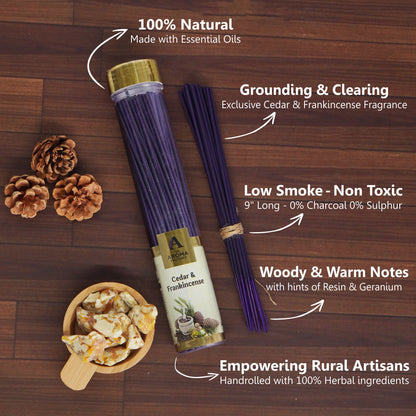 The Aroma Factory Organic Incense Sticks (Herbal Agarbatti for Smudging, Cleansing) 0% Charcoal, 0% Sulphur, 3 x 100g Bottle ( Palo Santo, Cedar & Frankincense & Amber Myrrh)