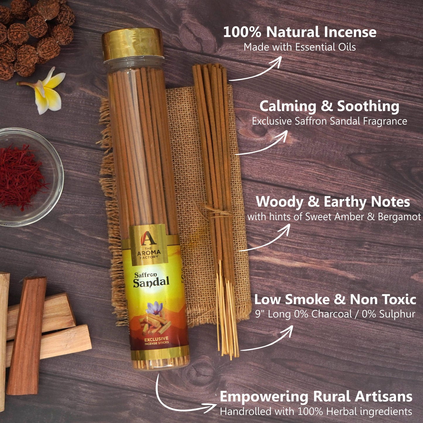 The Aroma Factory Rose,Saffron Sandal & Fresh Active Agarbatti for Pooja,Luxury Incense Sticks,100% Herbal Fragrance Agarbathi (Bottle Pack of 3x100g)