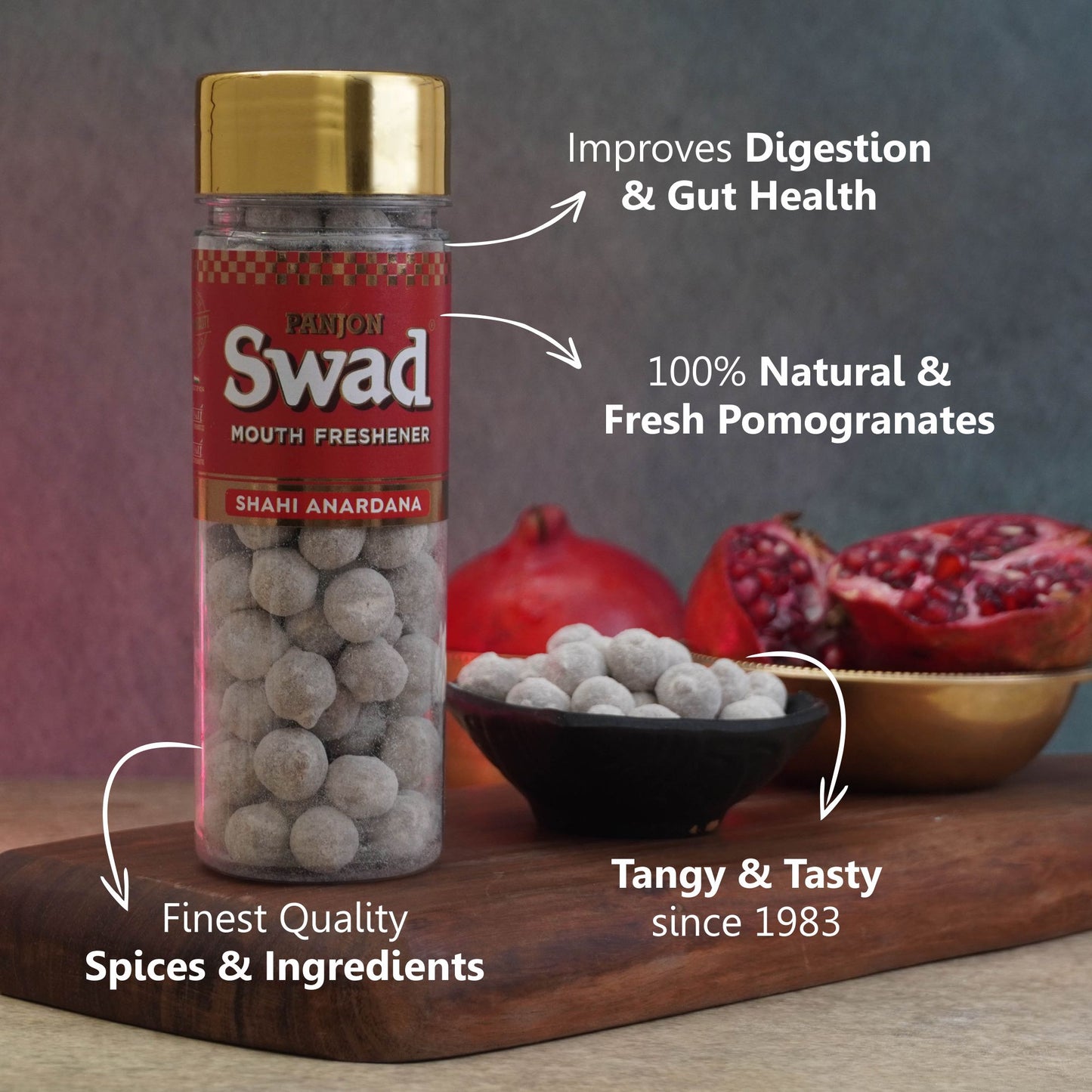 Swad Mukhwas Anar Amla, Meetha Amla,Chatpata Amla ,Anardana goli, Khatta Meetha Khajoor Mukhwas 5 Bottles, 730g
