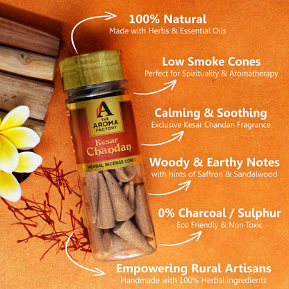 The Aroma Factory Organic Incense Cones (Gugal, Loban & Saffron Sandal) Zero Charcoal | No Bamboo | 100% Herbal Fragrance | Assorted Dhoop, 3 x 90g with Holder