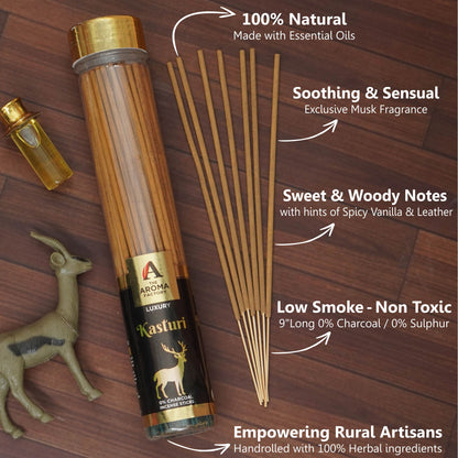 The Aroma Factory Organic Relaxing Spa,Kasturi Musk & Saffron Sandal Agarbatti for Pooja, No Charcoal Incense Sticks, 0% Sulphates (Bottle Pack of 3x100g)