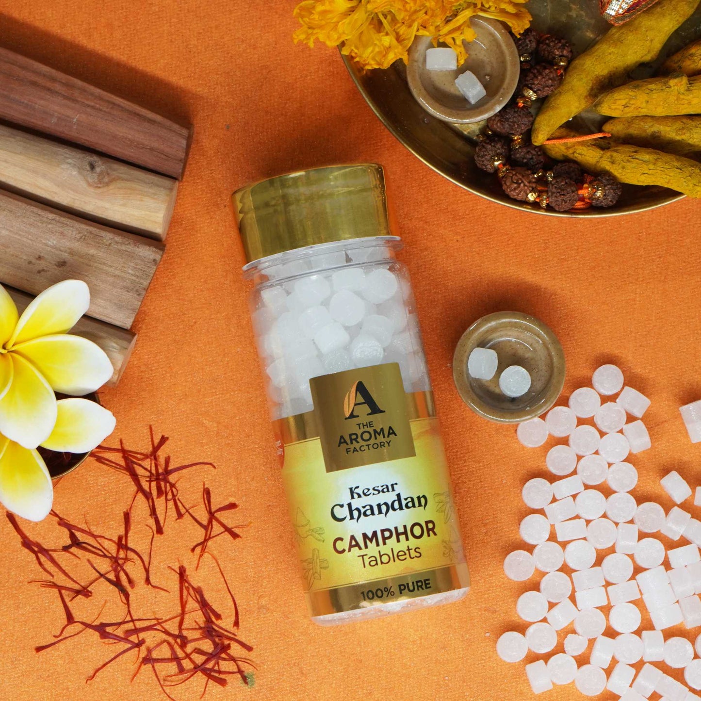 The Aroma Factory 100% Pure Camphor Tablets Jasmine,Kesar Chandan & Citrus Lemon Fragrances Pack of 3 Bottle