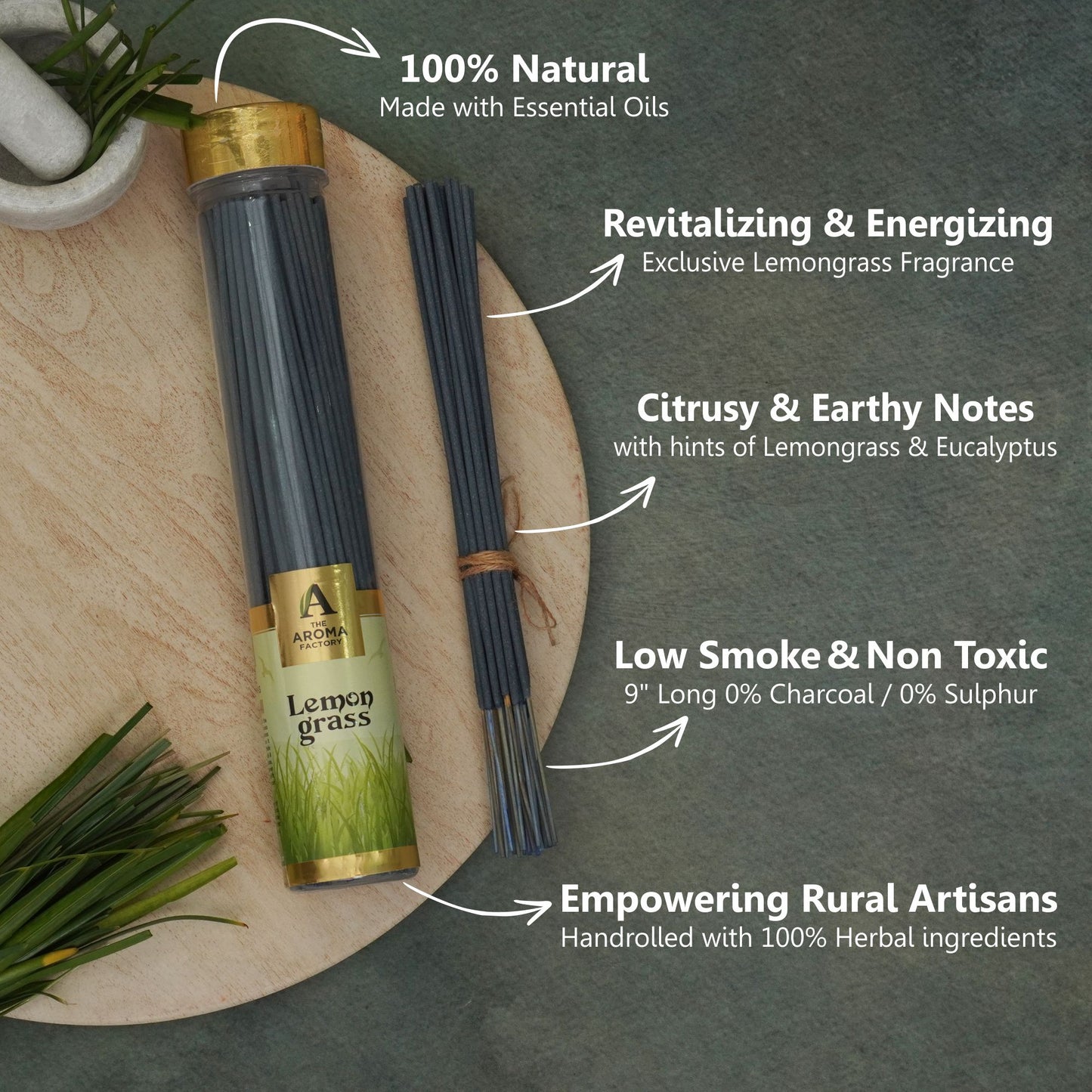 The Aroma Factory Organic Incense Sticks (Herbal Agarbatti for Smudging, Cleansing) 0% Charcoal, 0% Sulphur, 3 x 100g Bottle (Clove & Lemon, Lemongrass & Rose Patchouli)