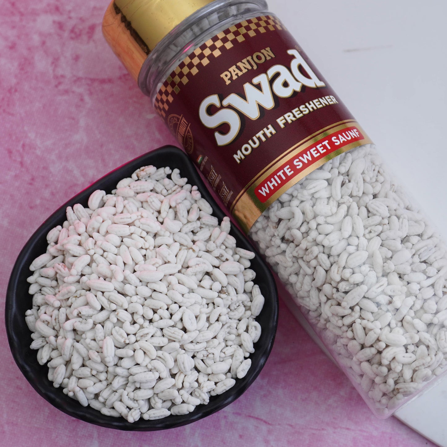 Swad White Sweet Saunf Mouth Freshener (Madrasi Mint Sugar Coated Fennel Mukhwas) 1 Bottle, 120g