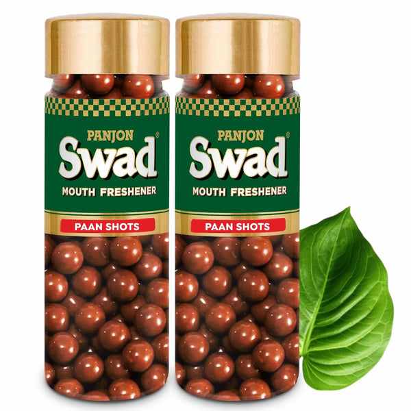 Panjon Swad Paan Shots (Instant Pan Candy Mouthfreshener Mukhwas) Real Pan Toffee Balls, 2 Bottle