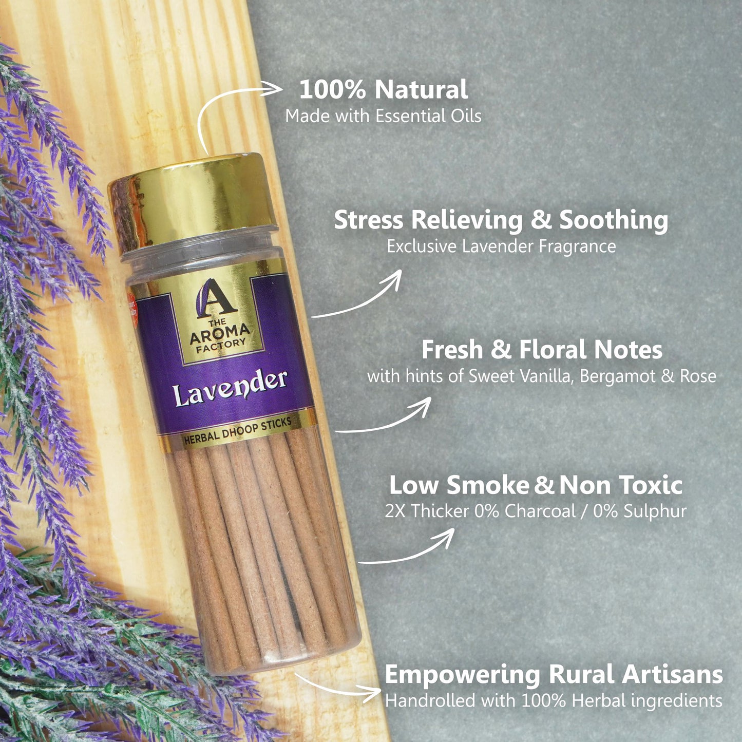 The Aroma Factory Organic Loban, Lavender & Sandal Chandan Dhoop Batti Sticks for Pooja with dhup Incense Holder Stand,Best for Long Lasting Fragrances (Pack of 3x100g)